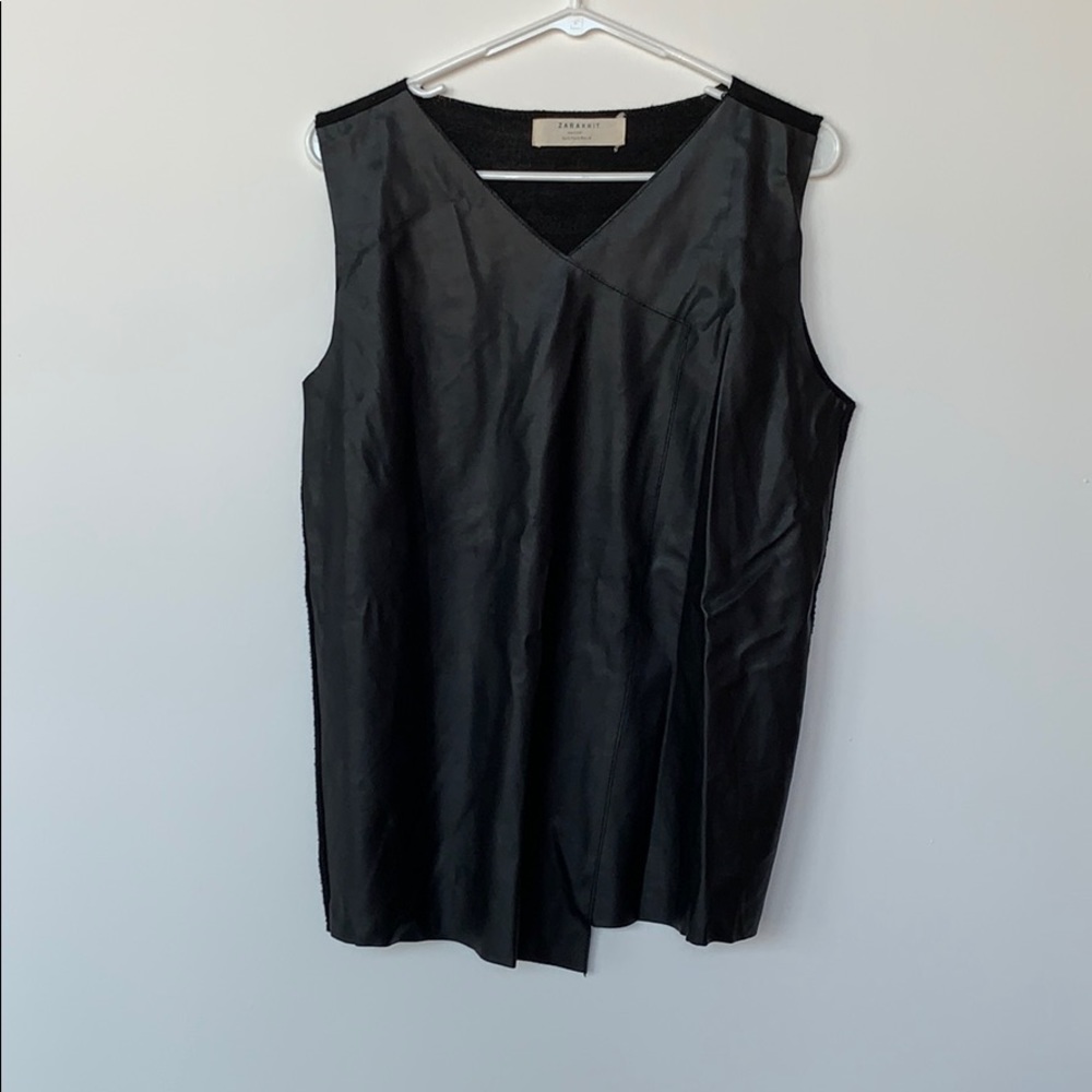 Zara Black Knit Faux Leather Crew Neck Tank | L